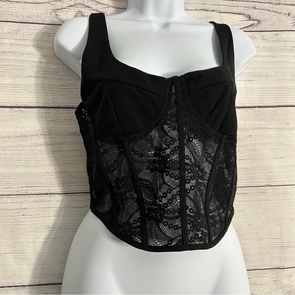 Lulu’s Sultry Expression Black Lace Corset Top Size Medium - Picture 2 of 10